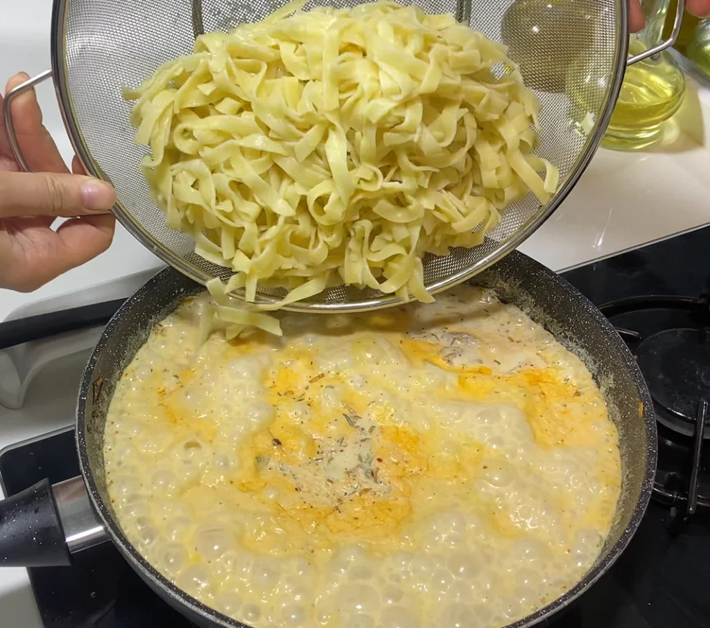 Pasta finished in a skillet with starchy water